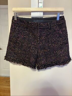 Textured Tweed High-Waist Shorts in Black with Pink & Gold Accents